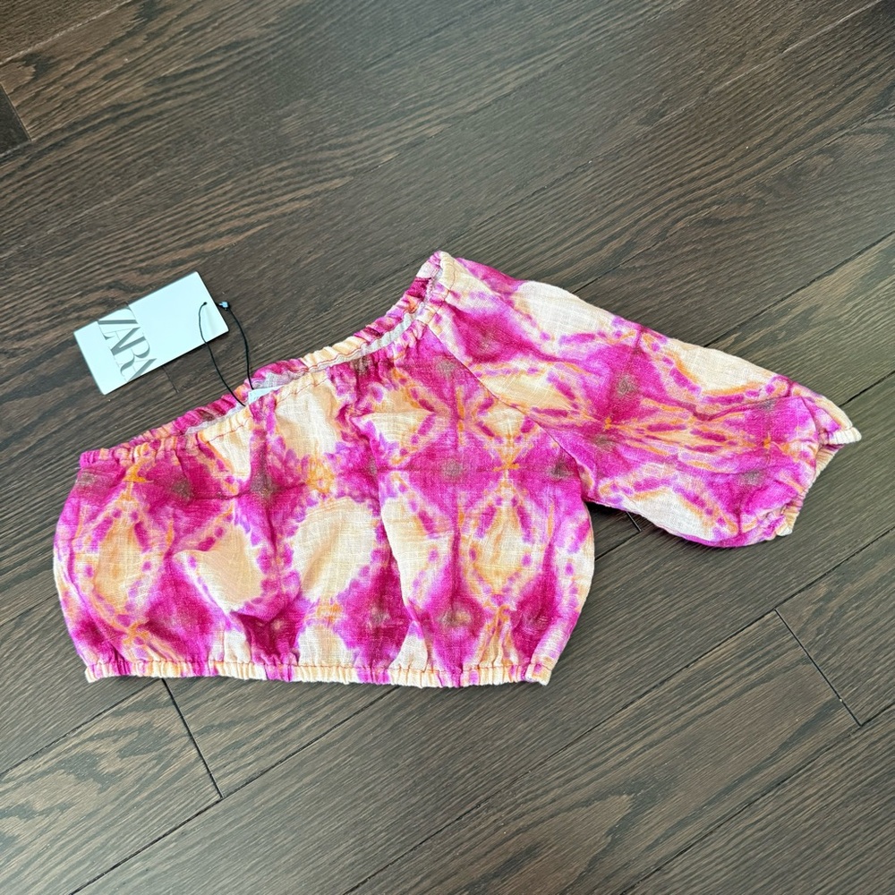 Zara Pink and Orange Off-Shoulder Top